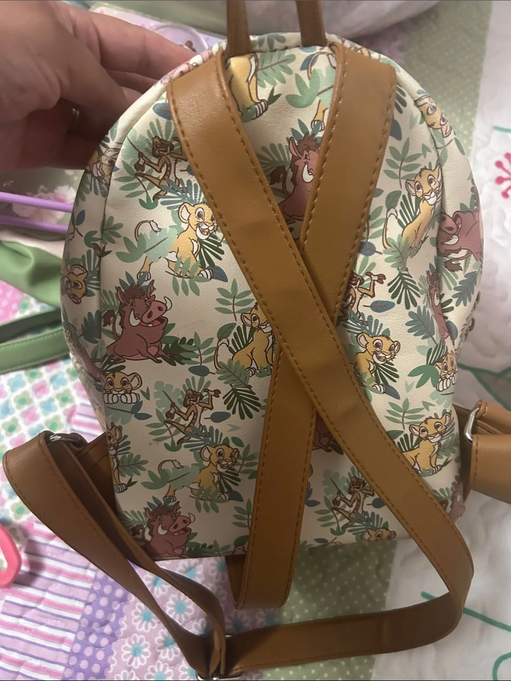 Disney Lion King Mini Backpack - Cream with Green, Pink & Yellow Print